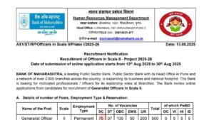 Bank of Maharashtra Generalist Officers Recruitment 2025